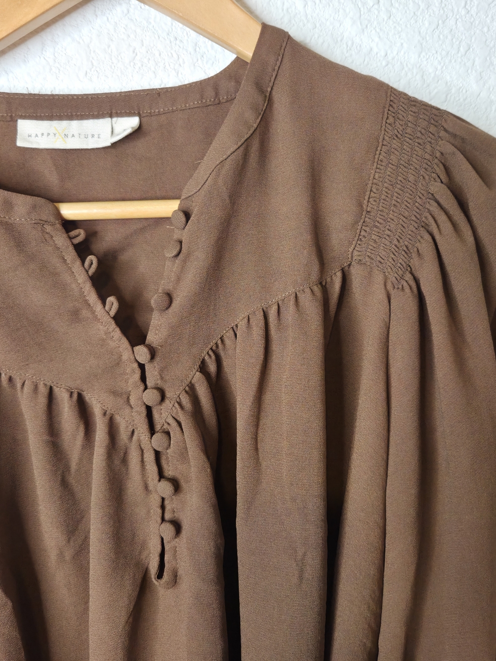 Happy Nature Brown Button-Front Women’s Blouse Size Small